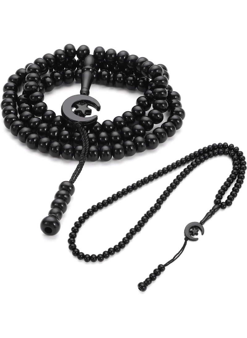 مسبحة صلاة إسلامية مكونة من 99 حبة، تحمل اسم الله ومحمد، قلادة للرجال والنساء (أسود) - Image 2